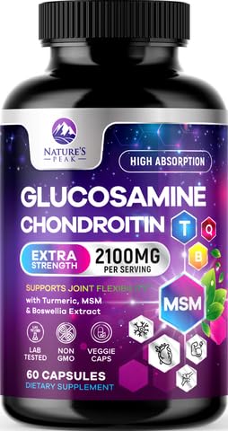 Glucosamine Chondroitin MSM Joint Supplement 2100mg - with Glucosamine Sulfate, Turmeric, Boswellia, Quercetin & Bromelain â€“ Nature's Extra Strength Flexibility, Mobility & Joint Support, 60 Capsules