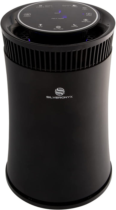 Air Purifier for Home Large Room Covers Up to 500 Sq Ft, 5-in-1 HEPA Filter System for Allergies, Pets, Smoke, Remove Dust & Odor Quiet Sleep Mode, High Filtration Efficiency SILVERONYX, Black