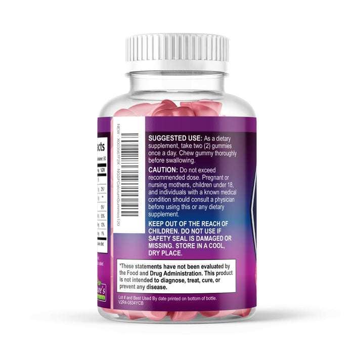Sugar Free Chewable Calcium Gummy Vitamins - Plus 400 IU Vitamin D3 for Bone, Teeth, & Immune Health Support - Calcium Supplements for Women & Men Daily, Non-GMO, Berry Flavored - 120 Gummies