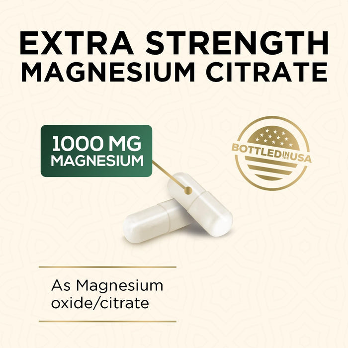 Magnesium Supplement (Citrate Oxide) 1000mg for Best Absorption, Supports Bone, Heart Health, Nerves, Muscles & Metabolism, Nature's Pure Magnesio Vitamin Pills, Bottled in USA, 60 Capsules