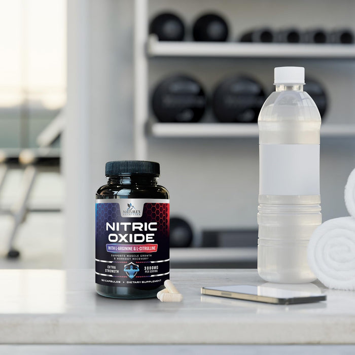 Nitric Oxide Booster Extra Strength 3000mg - L Arginine 3X Strength Nitric Oxide Supplements for Men and Women, Citrulline, Supports Muscle, Heart Health & Energy Supplement, Non-GMO - 180 Capsules