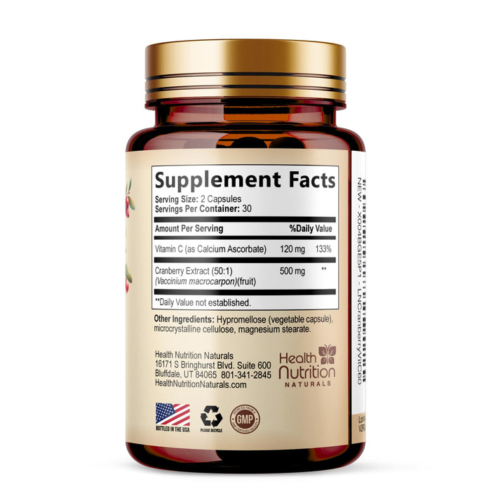 Cranberry Supplement Pills 25,000mg - High Potency Vitamin C Cranberry for Women & Men, Urinary Tract Health Support, Sugar Free, Gluten Free, Non-GMO, Cranberry Concentrate Extract - 60 Capsules
