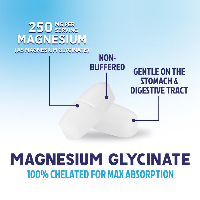 Magnesium Glycinate 250mg - 100% Chelated Magnesium for Max Absorption - Sleep Support, Muscle, Nerves, Bone & Heart Health Support, Best Mag Supplement, Vegan Non-GMO, 3rd Party Tested - 60 Tablets