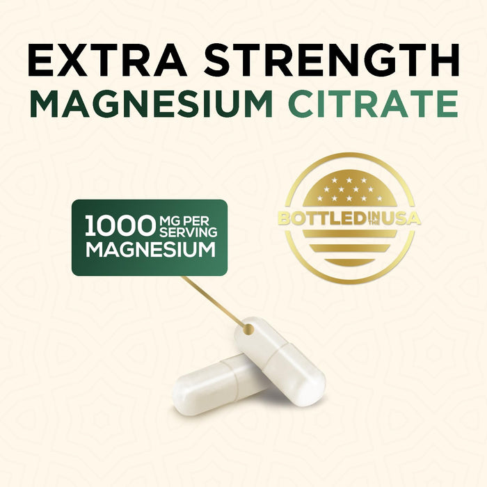 Magnesium Supplement (Citrate Oxide) 1000mg for Best Absorption, Supports Bone, Heart Health, Nerves, Muscles & Metabolism, Nature's Pure Magnesio Vitamin Pills, Bottled in USA, 60 Capsules
