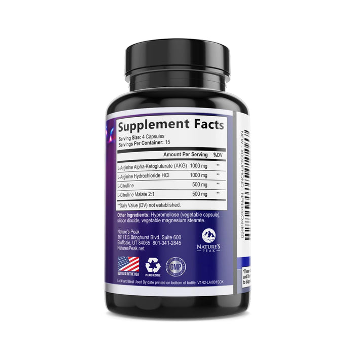 Nitric Oxide Supplement 3000mg L Arginine 3X Strength - Citrulline Malate & AKG - Extra Strength Muscle Supporting Nitric Booster for Muscle Growth & Workout Recovery to Train Harder - 60 Capsules