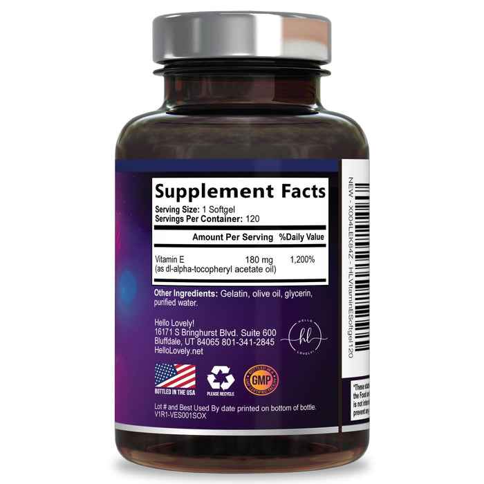 Vitamin E for Women and Men - 180 mg (400 IU) dl-Alpha - Powerful Antioxidant Dietary Supplement - Hair, Skin, & Immune Health Support - Easily Absorbed Form, Non-GMO & Gluten Free - 120 Softgels
