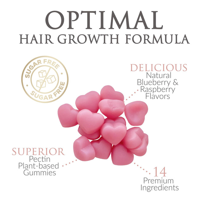 Sugar Free Hair Vitamins Gummies with Biotin 5000 mcg, Vitamin A, B12, C, D, E, Folic Acid, Supports Hair Growth Gummy, Vegetarian Friendly, Supports Strong Beautiful Hair and Nails - 60 Gummies