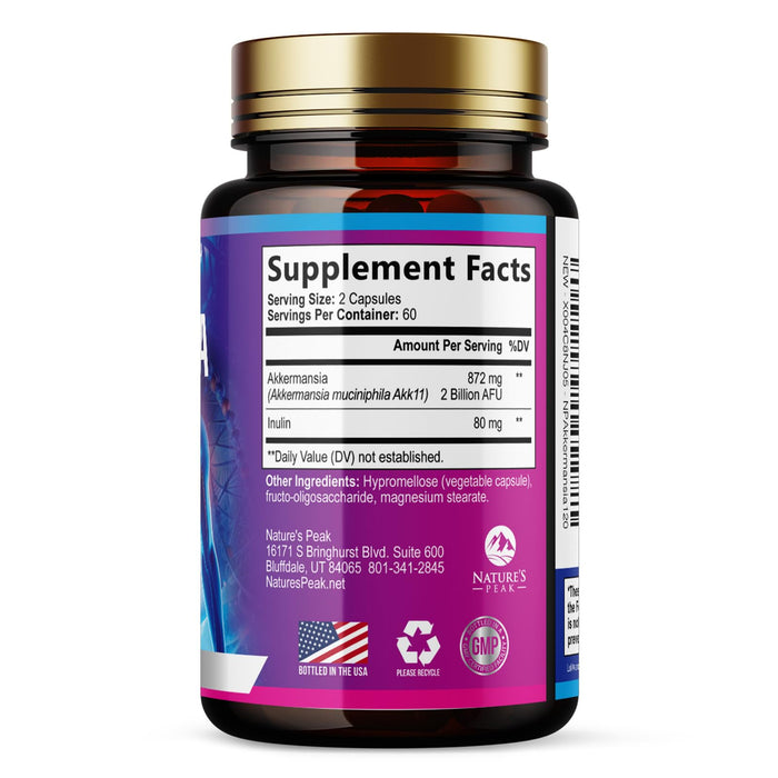 Akkermansia Probiotic Supplement - 2 Billion AFU GLP-1 Supplement with Prebiotic Fiber - Akkermansia Muciniphila GLP-1 Probiotics for Women & Men - Digestive, Gut & Immune Support - 120 Capsules