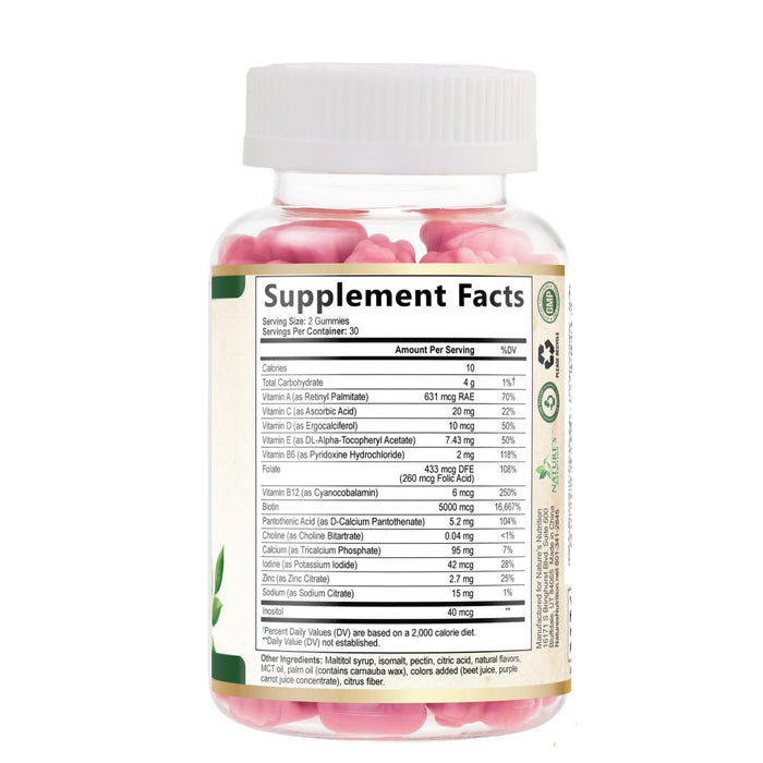 Hair Vitamins Gummies with Biotin 5000 mcg - Stronger, Radiant Hair, Skin & Nails Supplement - Vitamin E & C, Hair Growth Support Vitamin for Women & Men, Non-GMO & Gluten Free - 60 Gummies