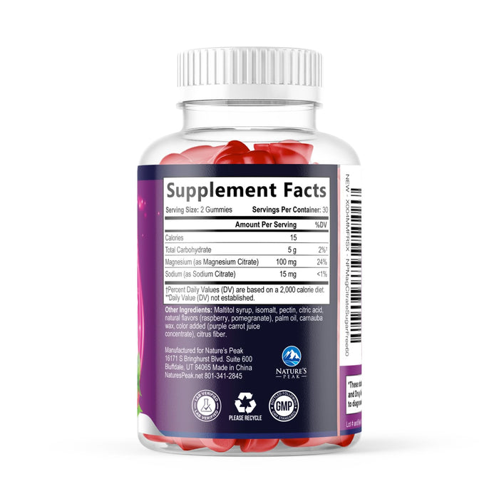 Magnesium Citrate Supplement Gummies Sugar-Free, High Absorption Magnesium Gummy Supplements for Women & Men, Supports Sleep, Heart Health, Bones and Muscles, for Relaxation & Digestion - 60 Gummies
