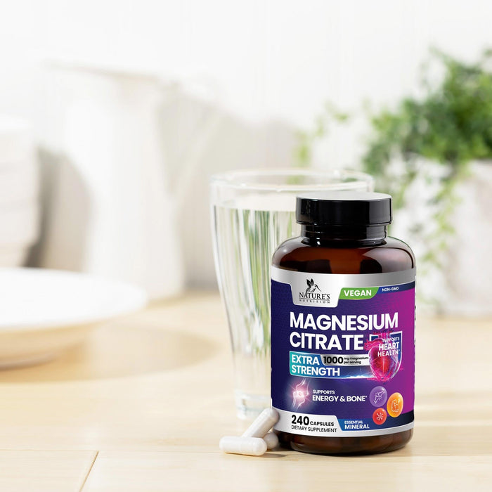 Magnesium Citrate Supplement 1000 mg for Best Absorption, Supports Bone, Heart Health, Nerves, Muscles, Metabolism & Calm, Nature's Pure Magnesio Vitamin Pills, Bottled in USA - 240 Capsules