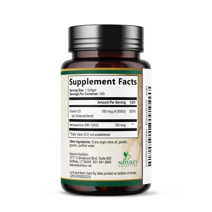 Vitamin D3 K2 5000 IU Plus with K2 (MK-7) 100 mcg - Vitamins D & K Complex Supplement for Bone, Teeth, Muscle, Calcium Absorption, Supports Immune & Heart Health, Non-GMO, Oil Formula - 120 Softgels