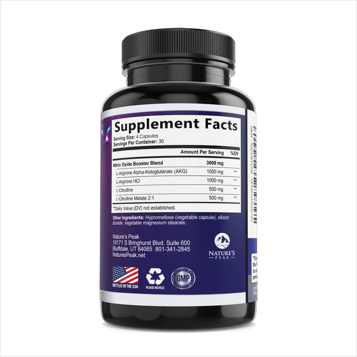 Nitric Oxide Supplement 3000mg L Arginine 3X Strength - Citrulline Malate & AKG - Extra Strength Muscle Supporting Nitric Booster for Muscle Growth & Workout Recovery to Train Harder - 120 Capsules