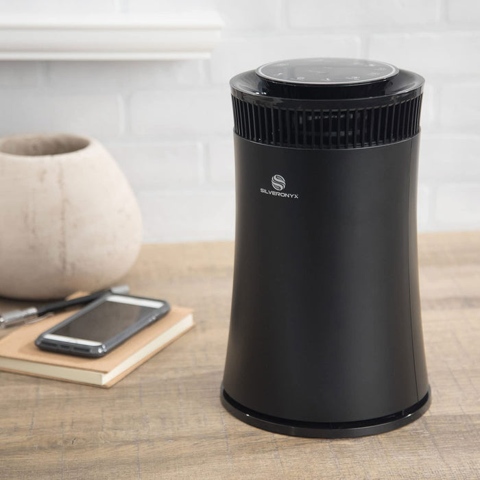 Air Purifier for Home Large Room Covers Up to 500 Sq Ft, 5-in-1 HEPA Filter System for Allergies, Pets, Smoke, Remove Dust & Odor Quiet Sleep Mode, High Filtration Efficiency SILVERONYX, Black