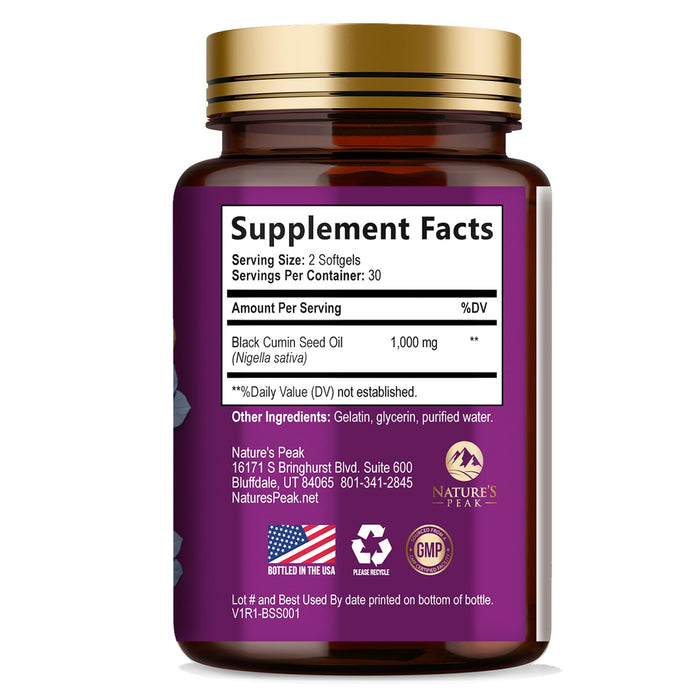 Black Seed Oil 1000mg - Premium Extra Strength Nigella Sativa Blackseed Oil - Black Seed Oil Skin, Digestive Health & Immune Support - Non-GMO Antioxidant, Gluten Free Supplement - 60 Softgels