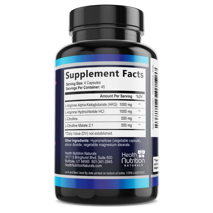 Extra Strength Nitric Oxide Supplement 3X Strength L Arginine, Citrulline Malate, AAKG, Beta Alanine - Premium Muscle Supporting Nitric Booster - Natural Energy & Heart Health Support - 180 Capsules