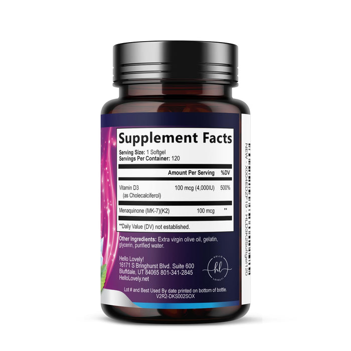 Vitamin D3 K2 - Vitamin D3 (5000 iu) & 100 mcg Vitamin K2 (MK-7) Complex for Immune Support & Bone, Teeth & Muscle Health - Easy to Swallow, Gluten Free, Non-GMO, Bottled in USA - 120 Softgels