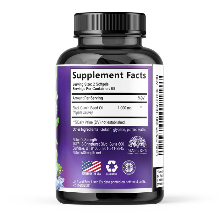 Black Seed Oil Capsules 1000mg with Thymoquinone - Pure Nigella Sativa for Skin Health & Immune Support, 100% Blackseed Oil, Amazing Extraction Above Cold Pressed Black Cumin Seed - 120 Softgels