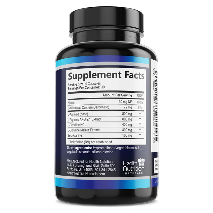 Extra Strength Nitric Oxide Supplement 3X Strength L Arginine, Citrulline Malate, AAKG, Beta Alanine - Premium Muscle Supporting Nitric Booster - Natural Energy & Heart Health Support - 120 Capsules