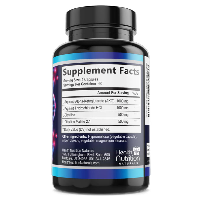 Extra Strength Nitric Oxide Supplement 3X Strength L Arginine, Citrulline Malate, AAKG, Beta Alanine - Premium Muscle Supporting Nitric Booster - Natural Energy & Heart Health Support - 240 Capsules