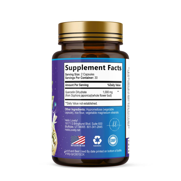 Quercetin 1000mg Servings - Extra Strength Antioxidant Support for Immune & Cellular Health, Quercetin 500mg Capsules for Lung, Respiratory & Heart Support, Vegan, Gluten Free & Non-GMO - 60 Capsules