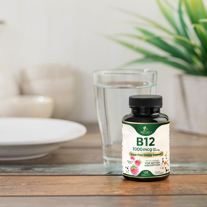 Vitamin B12 (Methylcobalamin) 1000 mcg - Chewable Tablet for Energy, Nervous System & Brain Support - Maximum Strength, Fast Dissolve, Vegan, Gluten-Free, Non-GMO for Women & Men - 120 Tablets