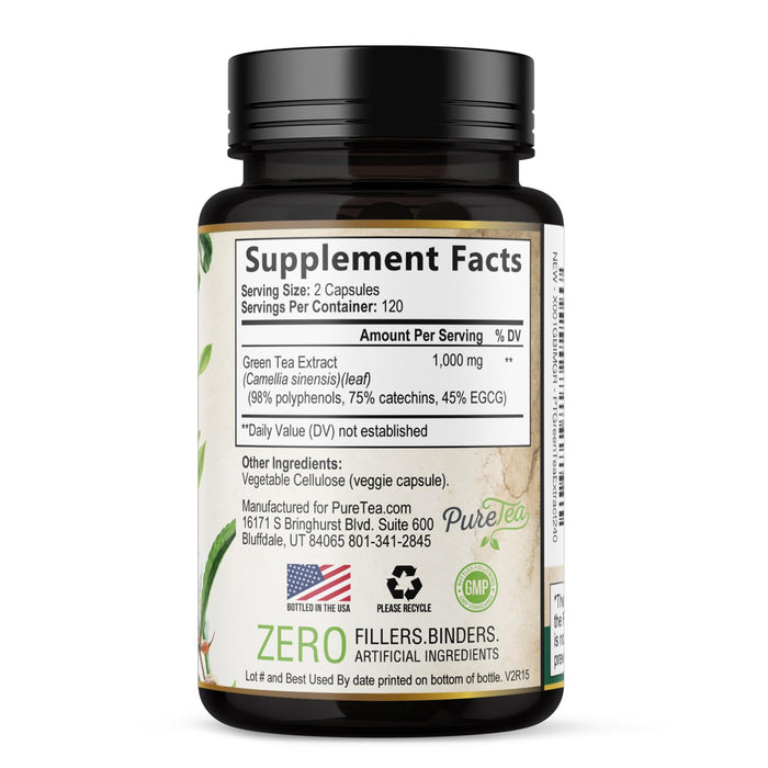 Green Tea Extract Capsules 1000mg with 98% Standardized Polyphenols & 45% EGCG for Heart Support with Antioxidants - 3X Absorption Green Tea Pills for Natural Energy, Gentle Caffeine - 240 Capsules
