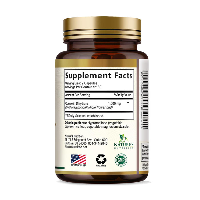 Quercetin 1000mg Per Serving – Extra Strength Quercetin Dihydrate Capsules from Sophora Japonica – Plant-Based Bioflavonoids for Cellular & Immune Support – Non-GMO, Vegan - 120 Veggie Capsules