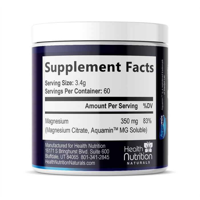 Magnesium Powder Supplement - Magnesium Citrate Powder Drink Mix Unflavored - Mag Citrate & Aquamin Supplements for Bone, Heart & Muscle Support, Sugar Free, Gluten Free, Vegan - 60 Servings