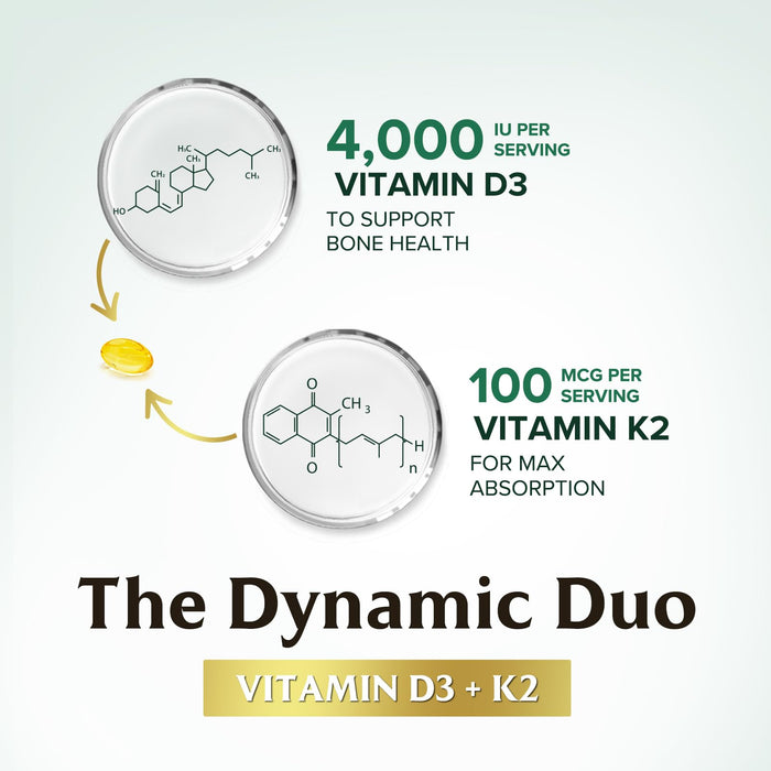 Vitamin D3 K2 5000 IU Plus with K2 (MK-7) 100 mcg - Vitamins D & K Complex Supplement for Bone, Teeth, Muscle, Calcium Absorption, Supports Immune & Heart Health, Non-GMO, Oil Formula - 120 Softgels