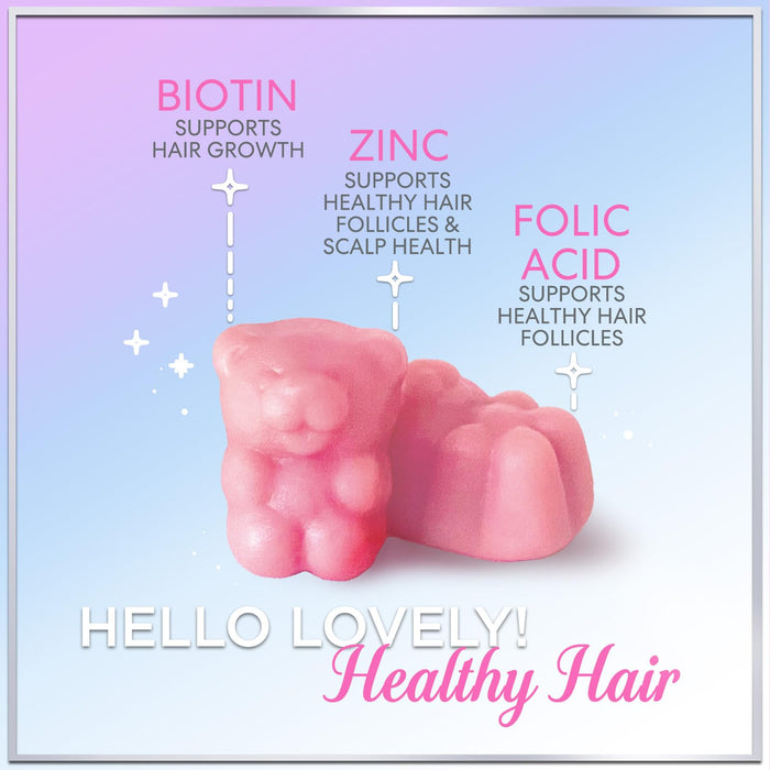 Hair Vitamins Gummies - Biotin 5000 mcg with Vitamin E, C & Zinc, Hair Growth Vitamins for Women & Men - Stronger, Beautiful Hair, Skin & Nails Supplement, Non-GMO & Gluten-Free - 60 Gummy Bears