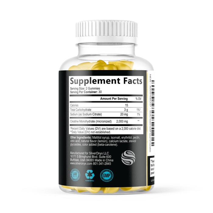Creatine Monohydrate Gummies 2000mg - Best Micronized, Sugar Free Creatine Chewables for Men & Women - Supports Lean Muscle, Strength, Energy, & Endurance - Non-GMO, Gluten Free - 60 Lemon Gummies