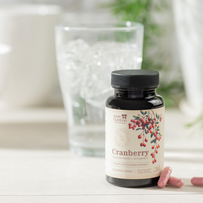 Cranberry Supplement Pills 25,000mg - High Potency Vitamin C Cranberry for Women & Men, Urinary Tract Health Support, Sugar Free, Gluten Free, Non-GMO, Cranberry Concentrate Extract - 60 Capsules