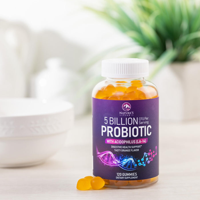 Probiotic Gummies for Women, Men & Teens - 5 Billion CFUs, 6 Pro Biotic Strains - Daily Probiotic Gummy Supplement for Natural Digestive Health, â€œGoodâ€ Gut & Immune Support, Orange Flavor - 120 Count