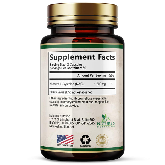 NAC Supplements N-Acetyl L-Cysteine (NAC) 1200 mg - NAC Supplement for Lung Health & Immune Support, Liver Support & Antioxidants, Freefrom N-Acetylcysteine, Gluten Free, Non-GMO, 60 Veggie Capsules