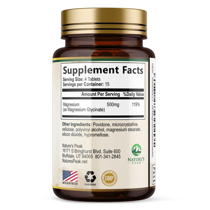 Magnesium Glycinate 500mg - Chelated for Ultra Absorption - Supports Bone, Muscle, Nerves & Heart Health, Nature's Sleep Support, Best Magnesium Supplement Pills for Whole Body Support - 60 Tablets