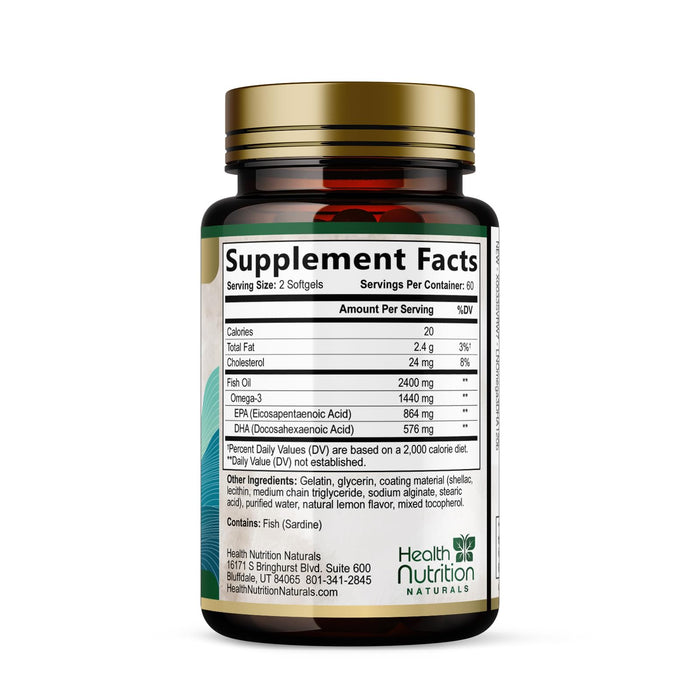 Omega 3 Fish Oil Triple Strength 1200 mg, Omega-3 Supplements, Natural Brain Heart Health & Immune Support - Fatty Acids with EPA & DHA - Wild Caught Purified Fish Oil Supplement - 120 Softgels