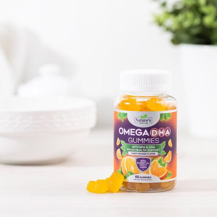 Omega 3 Fish Oil Gummies - Triple Strength Omega3 Gummy - DHA & EPA Fatty Acids for Heart Health, Joint & Brain Support, Nature's High Absorption Omega Fish Oil Supplement, Orange Flavor- 60 Gummies