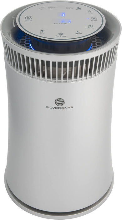 Air Purifier for Home Large Room Covers Up to 500 Sq Ft, 5-in-1 HEPA Filter System for Allergies, Pets, Smoke, Remove Dust & Odor Quiet Sleep Mode, High Filtration Efficiency SILVERONYX, Silver