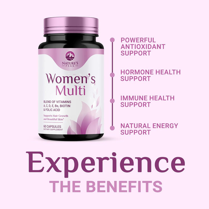 Multivitamin for Women - Complete Daily Womens Multivitamins with Calcium, Folate, Vitamin A, C, D, E & B Vitamins, Zinc and Iron - Multi Vitamins for Bone, Energy & Immune Support - 60 Capsules