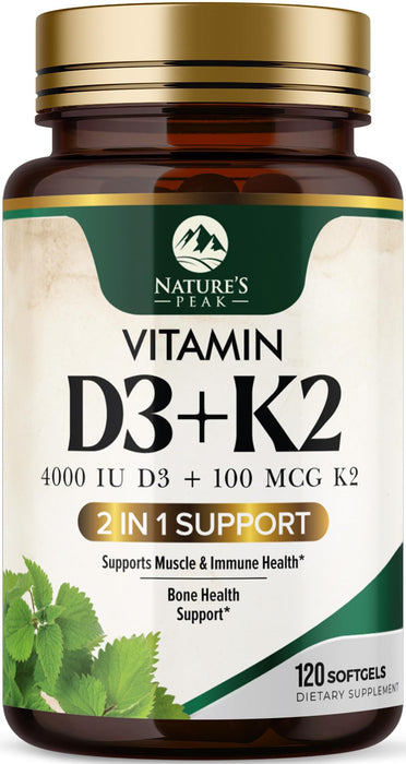 Vitamin D3 + K2 (MK-7) – 5000 IU D3 + 100mcg K2 – 120 Count