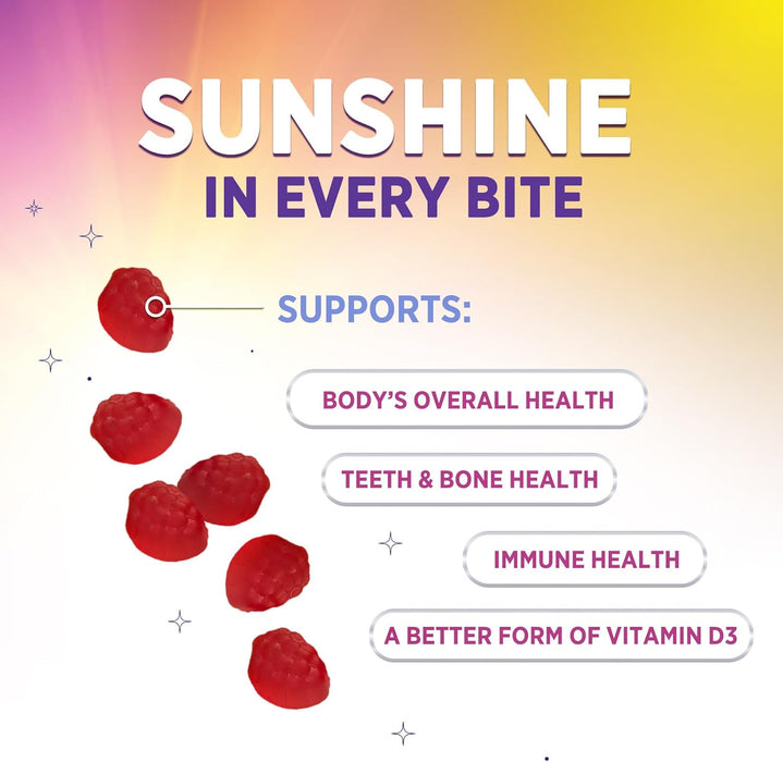 Vitamin D3 Gummies 5000 IU (125 mcg) - Extra Strength Immune Support, Bone, Teeth and Muscle Vitamin D Gummy Dietary Supplement, Nature's Berry D Vitamin Supplement, Raspberry, Non-GMO - 120 Gummies