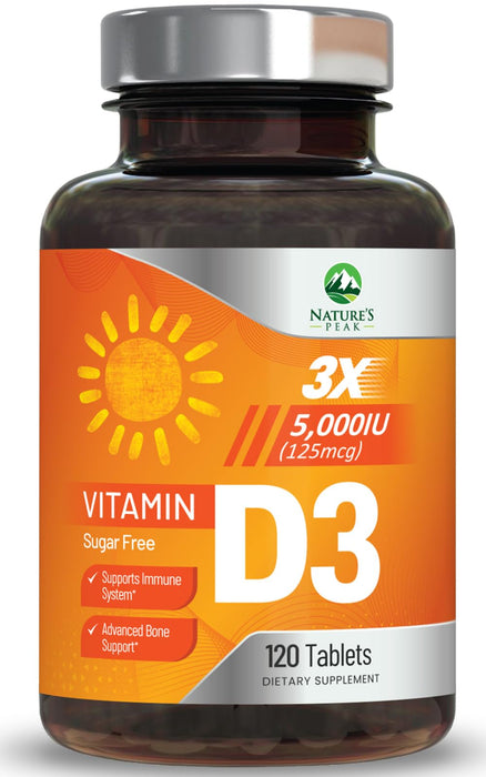 Vitamin D3 5000iu (125 mcg) Immune Health Support - High Potency Vitamin D Dietary Supplement for Bone, Teeth, Muscle - Nature's VIT D, Vegan, Gluten Free, Raspberry Flavor - 120 Chewable Tablets