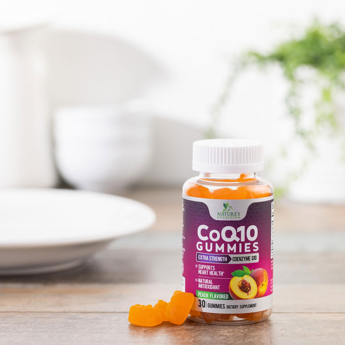 Nature's Nutrition CoQ10 Gummies 100mg â€“ High Absorption Coenzyme Q10 Supplement for Heart Health, Energy & Antioxidant Support â€“ Peach Flavor Gummy, Vegan, Non-GMO, Gluten Free â€“ 30 Count