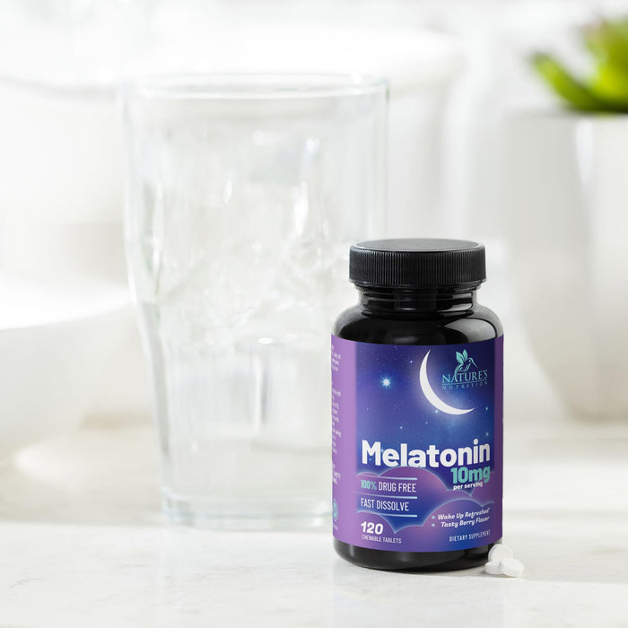 Fast Dissolve Melatonin 10mg, Sleep Support for Adults, Melatonin Sleep Supplement, for Promoting Restful Sleep, Non-Habit Forming, 100% Drug Free, Berry Flavored - 120 Chewable Tablets
