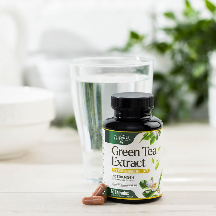 Green Tea Extract Capsules 1000mg with 98% Standardized Polyphenols & 45% EGCG for Heart Support with Antioxidants - 3X Absorption Green Tea Pills for Natural Energy, Gentle Caffeine - 60 Capsules
