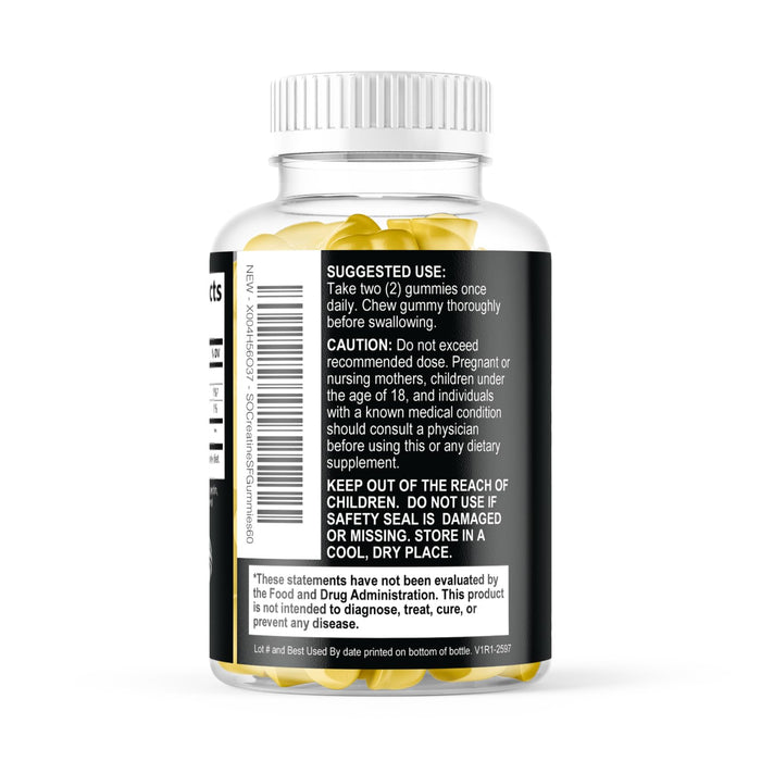 Creatine Monohydrate Gummies 2000mg - Best Micronized, Sugar Free Creatine Chewables for Men & Women - Supports Lean Muscle, Strength, Energy, & Endurance - Non-GMO, Gluten Free - 60 Lemon Gummies