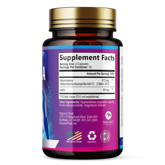 Akkermansia Probiotic Supplement - 2 Billion AFU GLP-1 Supplement with Prebiotic Fiber - Akkermansia Muciniphila GLP-1 Probiotics for Women & Men - Digestive, Gut & Immune Support - 60 Capsules