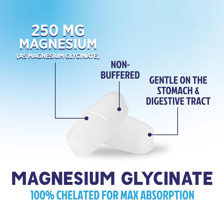 Magnesium Glycinate 250mg - 100% Chelated Magnesium for Max Absorption - Sleep Support, Muscle, Nerves, Bone & Heart Health Support, Best Mag Supplement, Vegan Non-GMO, 3rd Party Tested - 120 Tablets