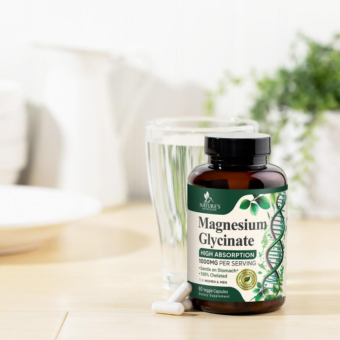 Magnesium Glycinate 1000mg - Magnesium for Bone, Muscle, Nerves & Heart Health Support, Natures Sleep Support, Best Mag Supplement Pills for Whole Body - Chelated for Ultra Absorption - 60 Capsules